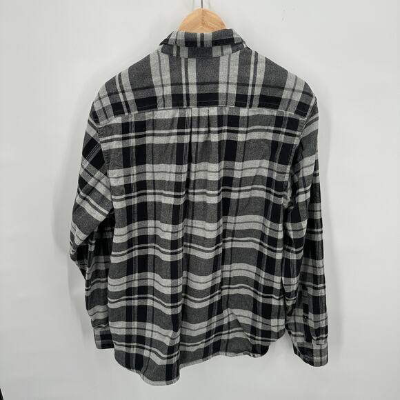 EVERLANE The Brushed Flannel Cotton Black Grey Plaid Button Down Shirt // XL - Picture 11 of 12